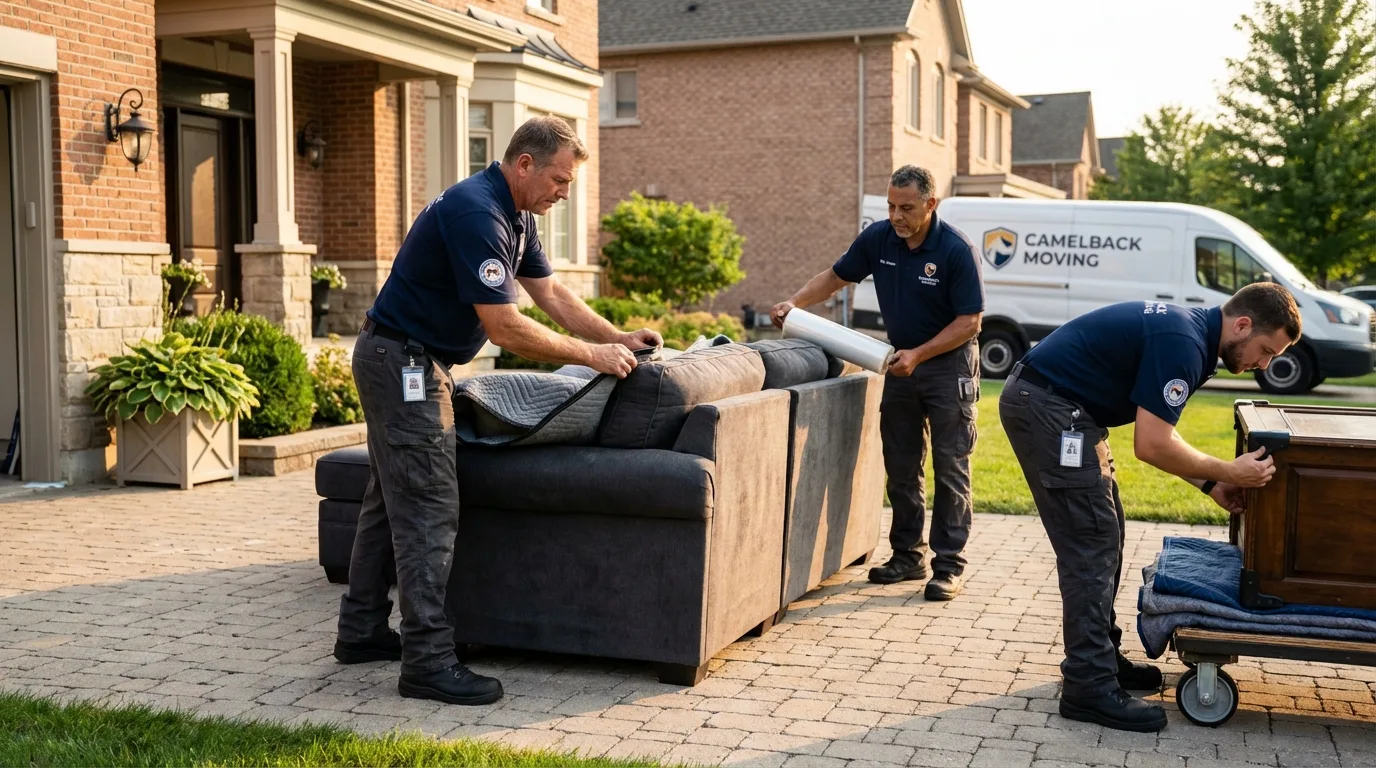Large estate moving crew wrapping furniture in Westbrook, ME